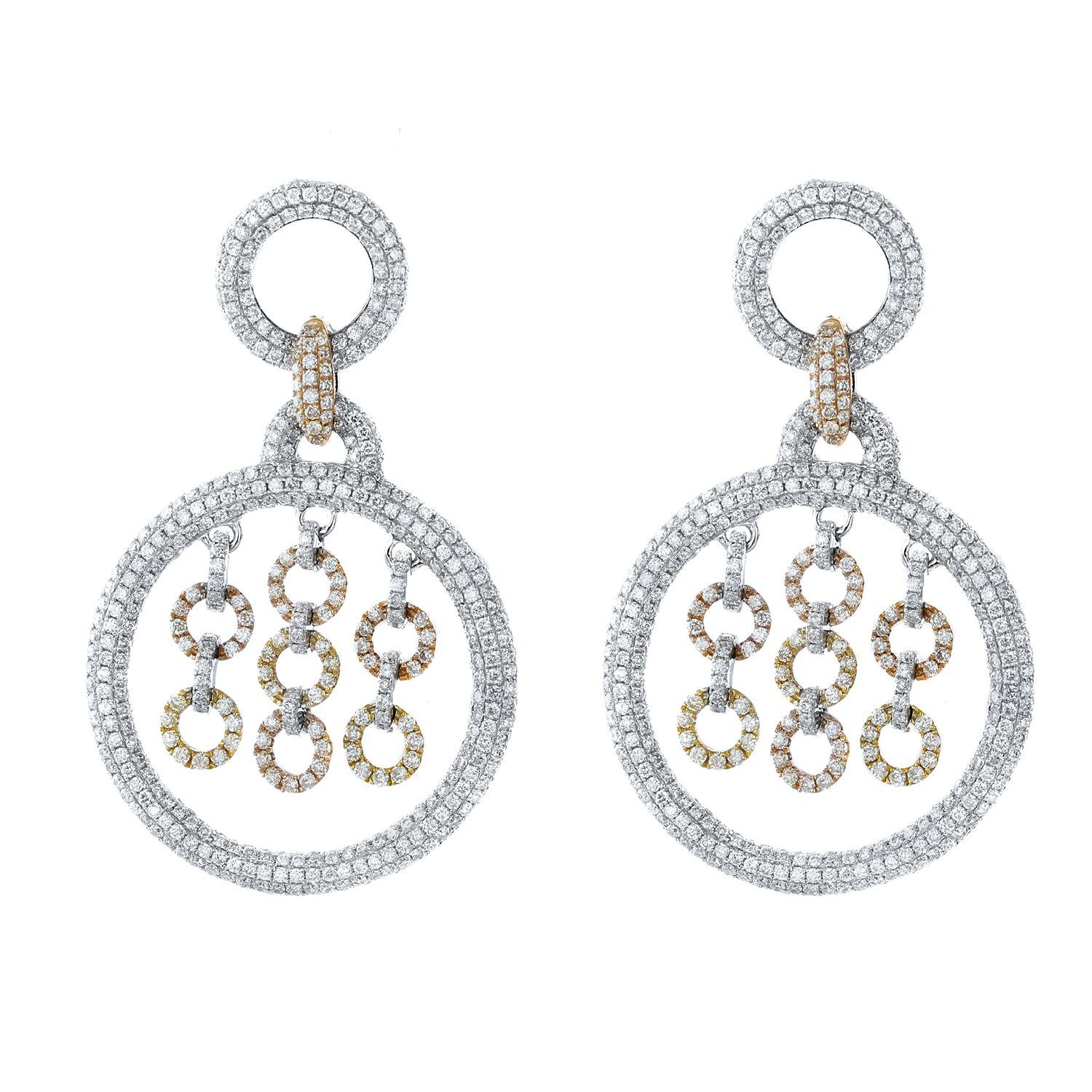 Modern 18 Karat Two-Toned Gold 5.60 Carat Diamond Earrings For Sale