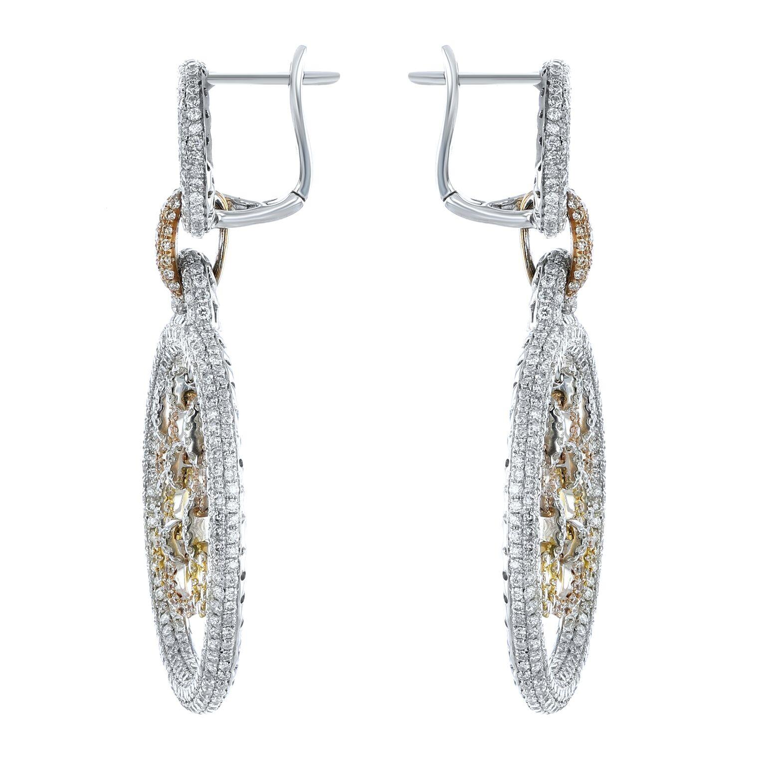 18 Karat Two-Toned Gold 5.60 Carat Diamond Earrings In New Condition For Sale In New York, NY