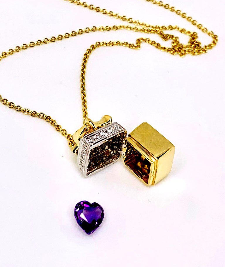 18k Twotoned Gold and Diamond Gift Box Necklace with a Surprise Gem