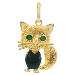 18 Karat Van Cleef & Arpels Emaille-Mini-Katzenanhänger mit Emaille