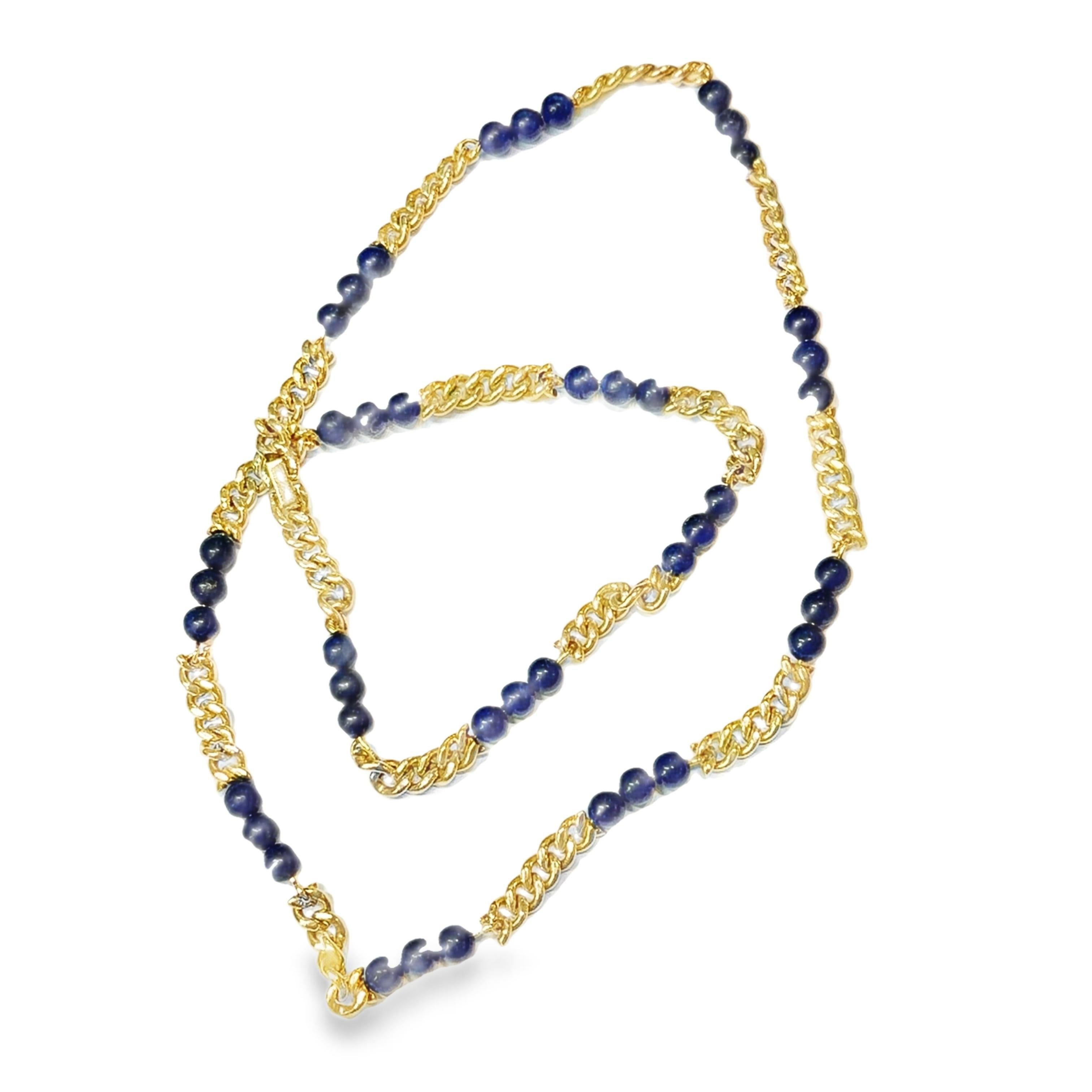 Modern 18K Van Cleef & Arpels Lapis Beads 1960 Chain Necklace For Sale