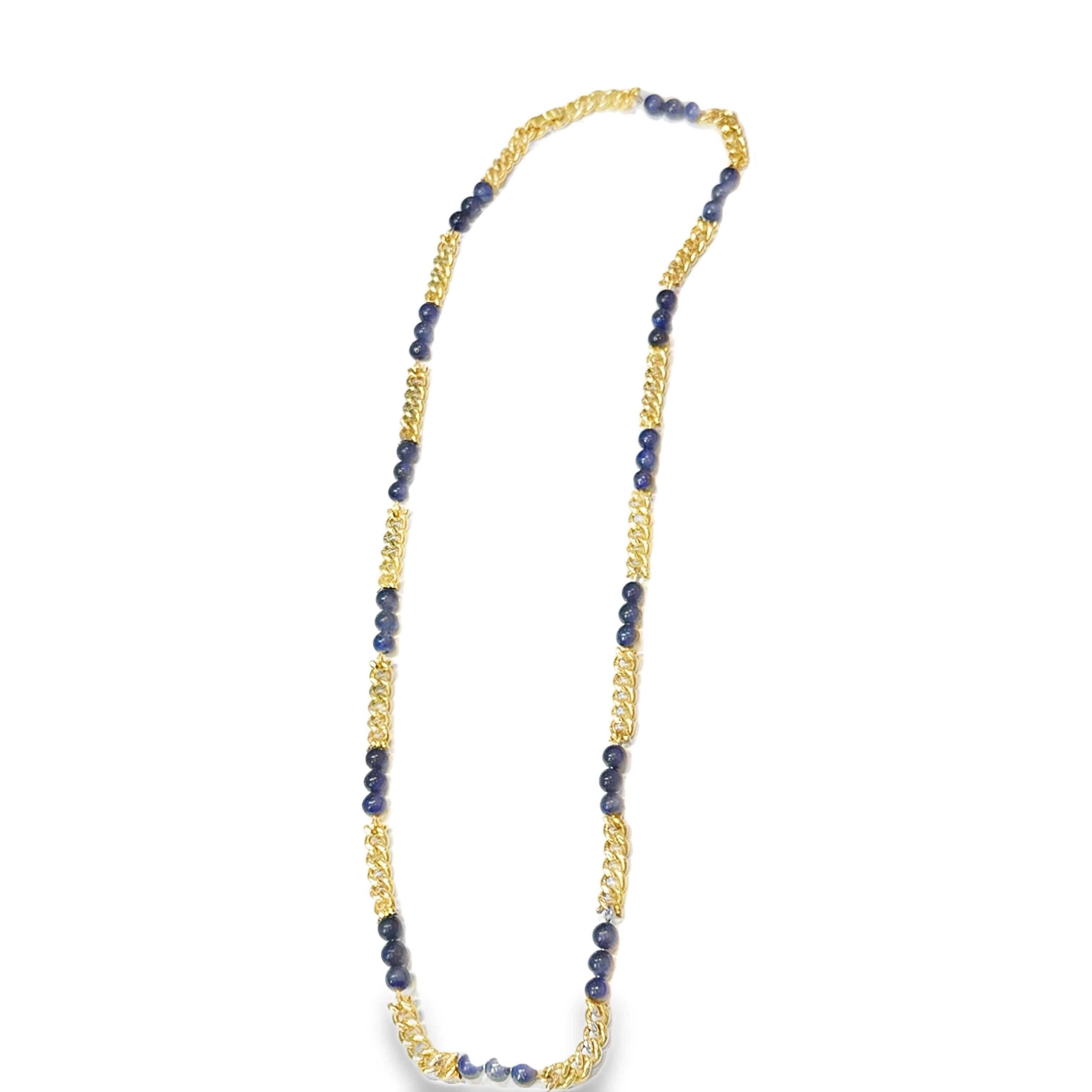18K Van Cleef & Arpels Lapis Beads 1960 Chain Necklace In Good Condition For Sale In New York, NY
