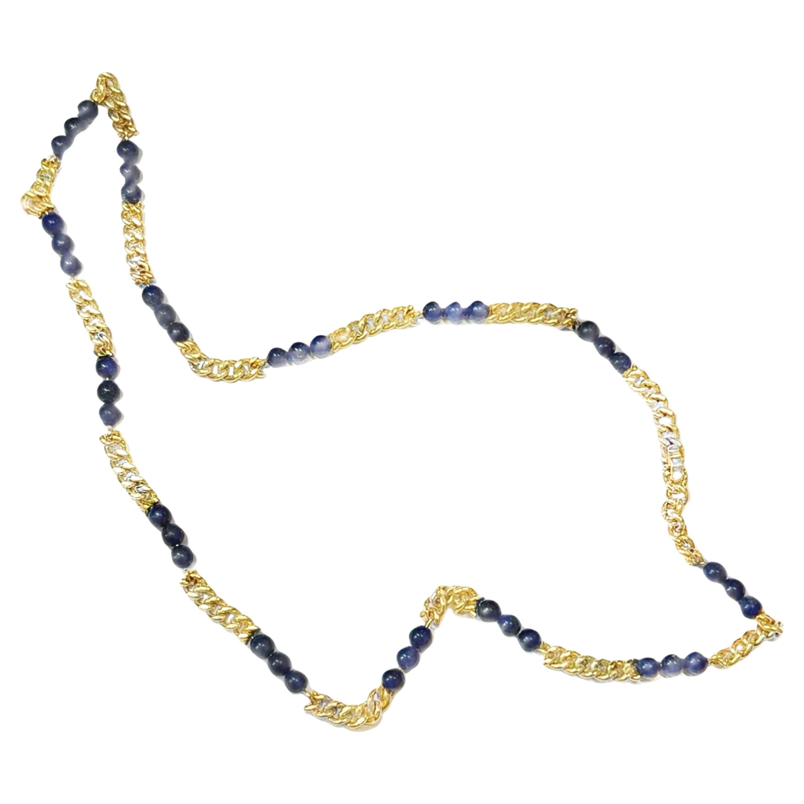 18K Van Cleef & Arpels Lapis Beads 1960 Chain Necklace For Sale