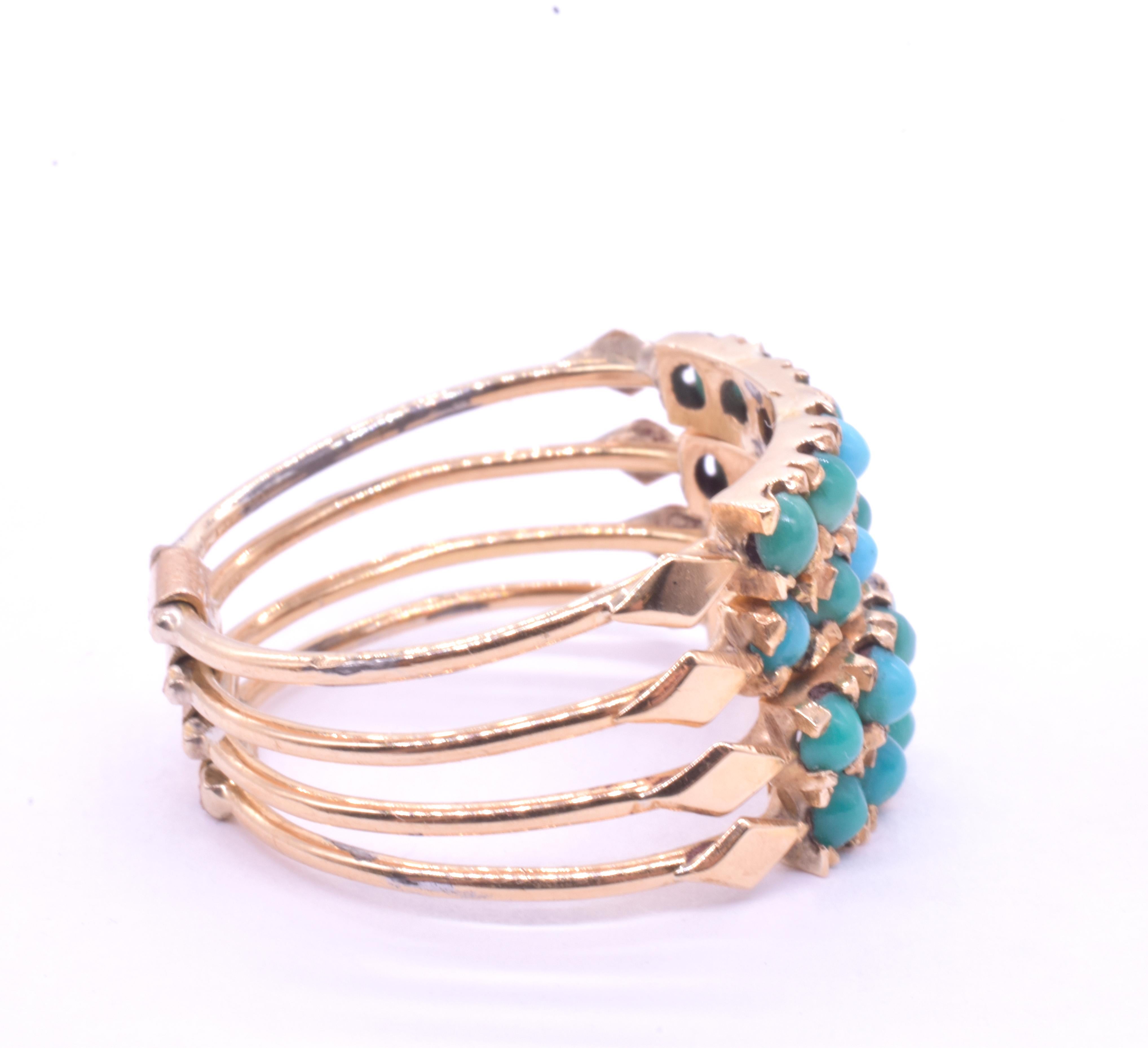 Late Victorian 18K Victorian Four Band Turquoise Harem Ring 