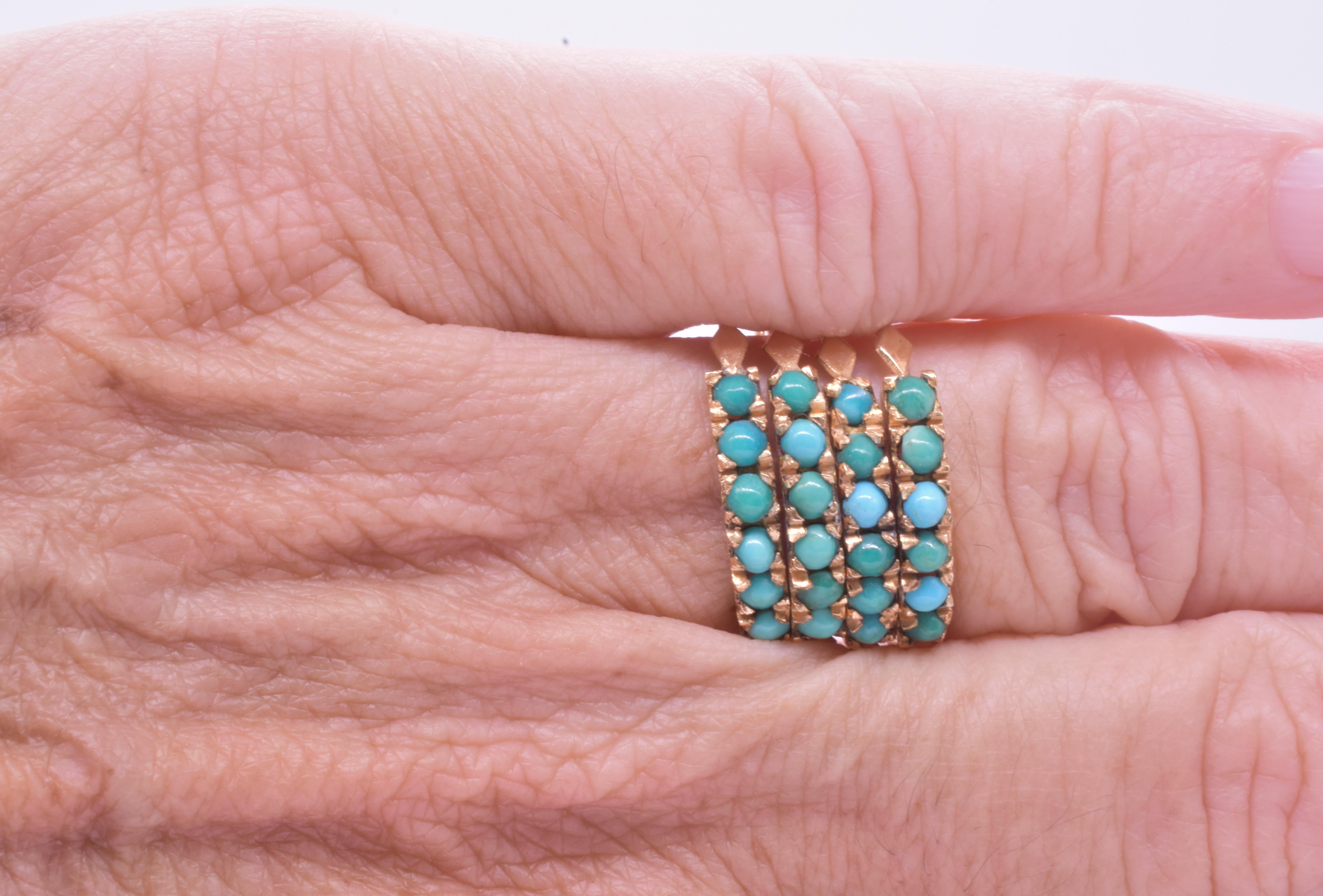 18K Victorian Four Band Turquoise Harem Ring  In Good Condition In Baltimore, MD
