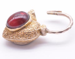 18 Karat Victorian Garnet Heart Gate Padlock Charm