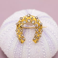 18k Victorian horse shoe Brooch - 18 Karat solid gold antique pin - Good Luck