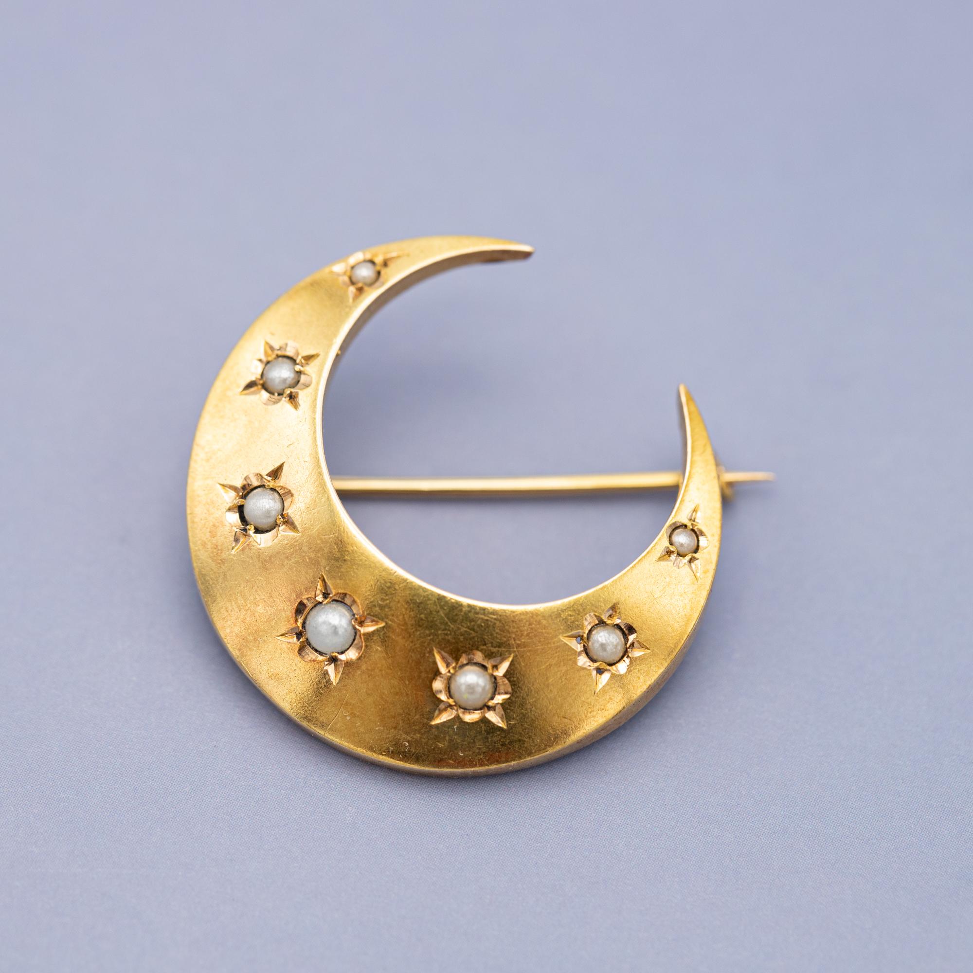 18k Victorian Moon Brooch - 18 Karat solid gold antique brooch - Celestial Pin 3