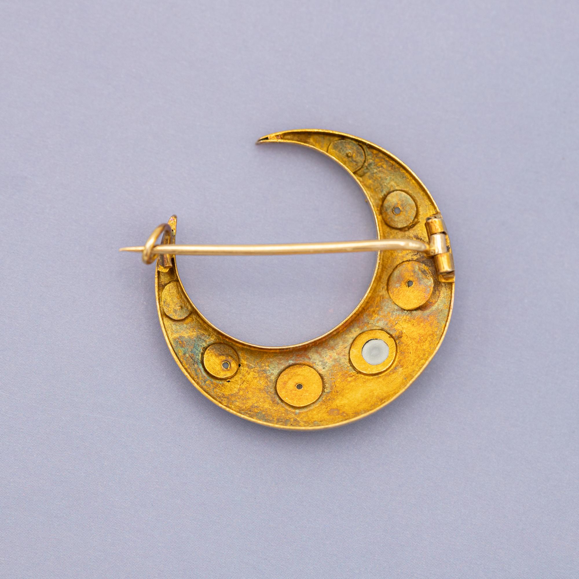 18k Victorian Moon Brooch - 18 Karat solid gold antique brooch - Celestial Pin 4