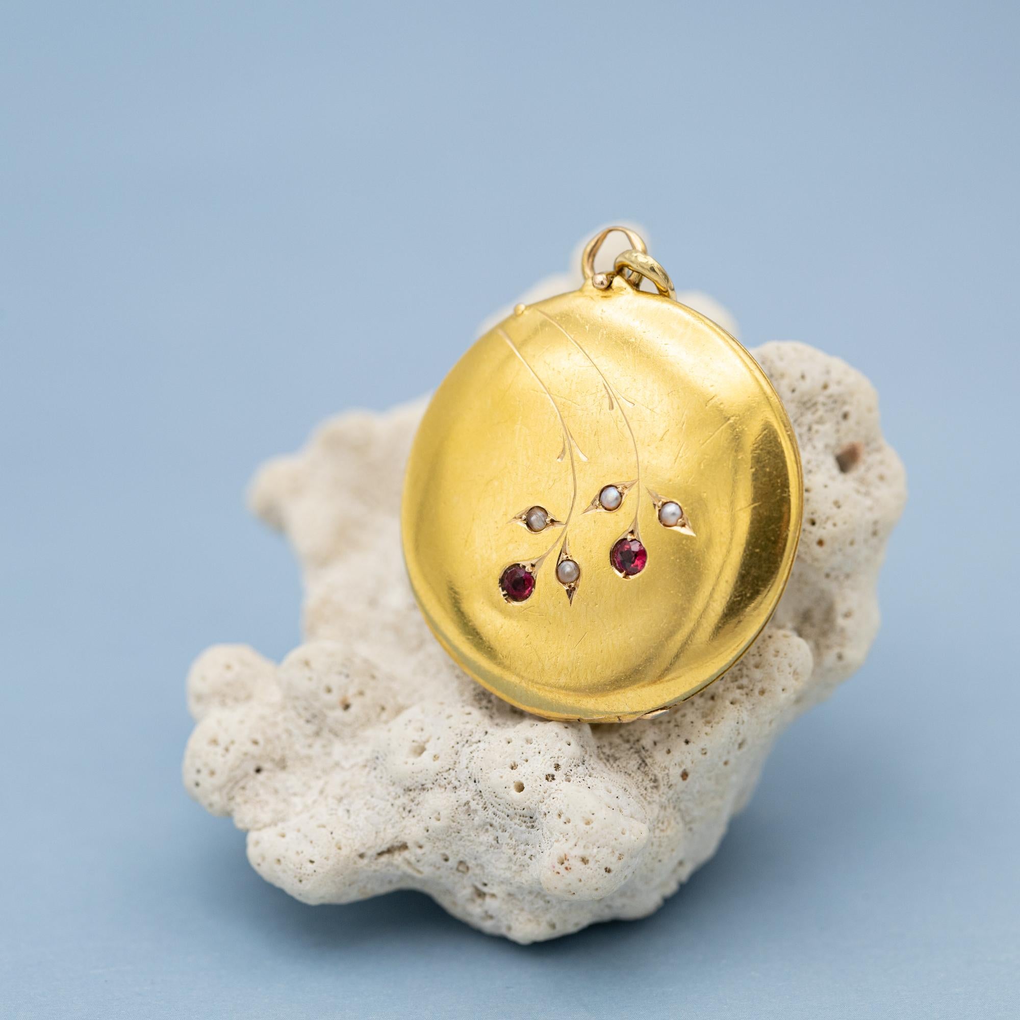 18K Viktorianische Foto Medaillon - 18 Karat massivem Gold Anhänger - Floral runden Medaillon 4