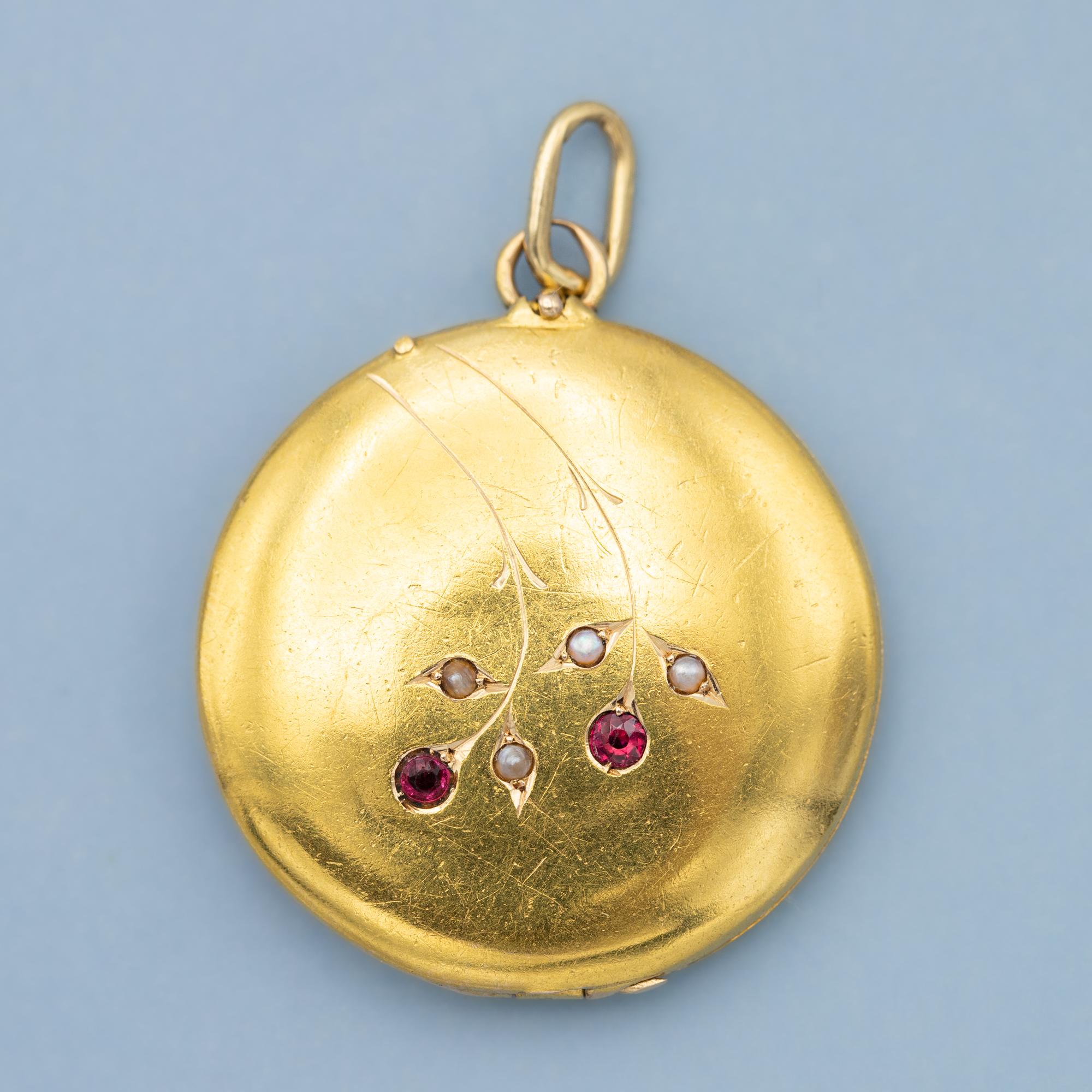 18K Viktorianische Foto Medaillon - 18 Karat massivem Gold Anhänger - Floral runden Medaillon 5