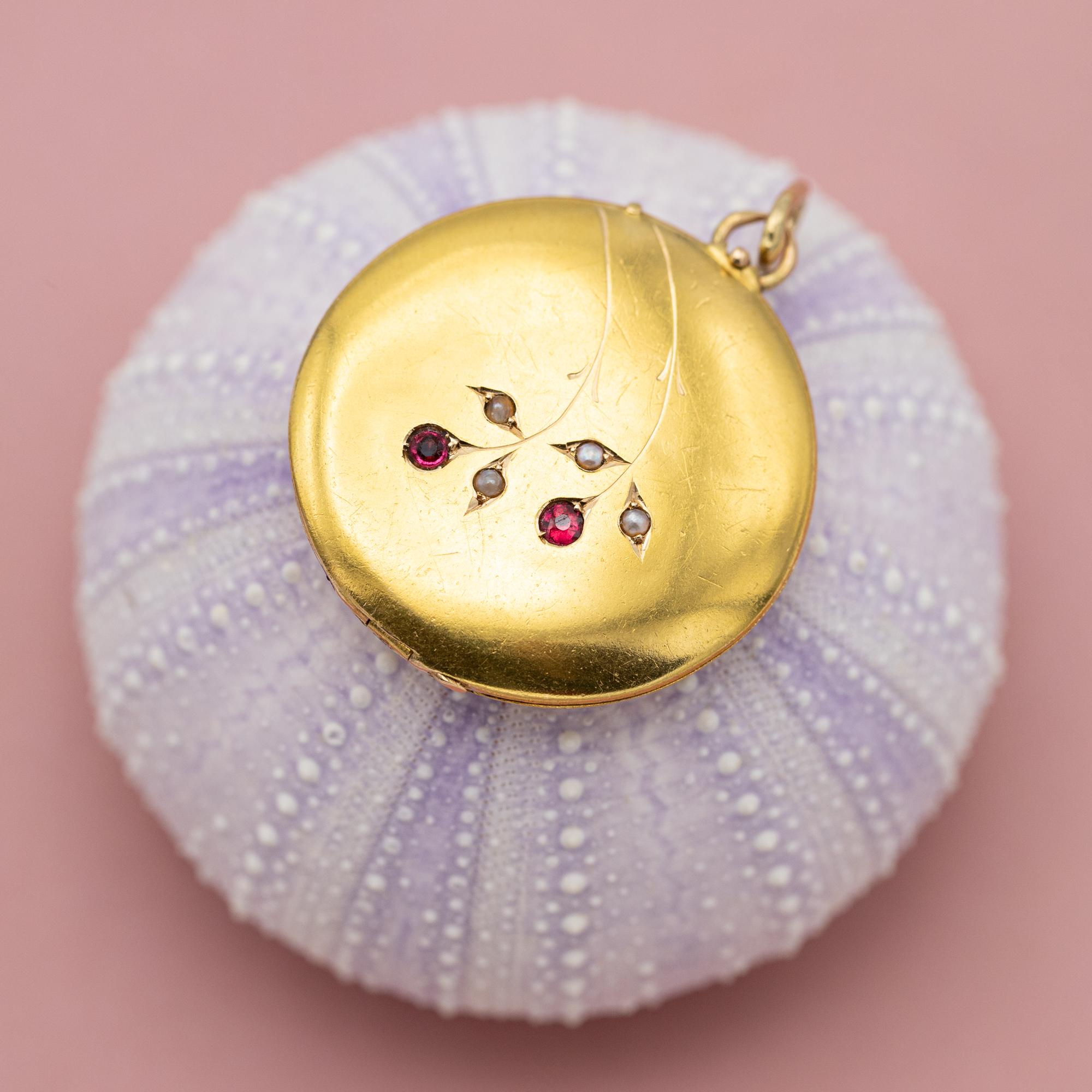 18K Viktorianische Foto Medaillon - 18 Karat massivem Gold Anhänger - Floral runden Medaillon 6