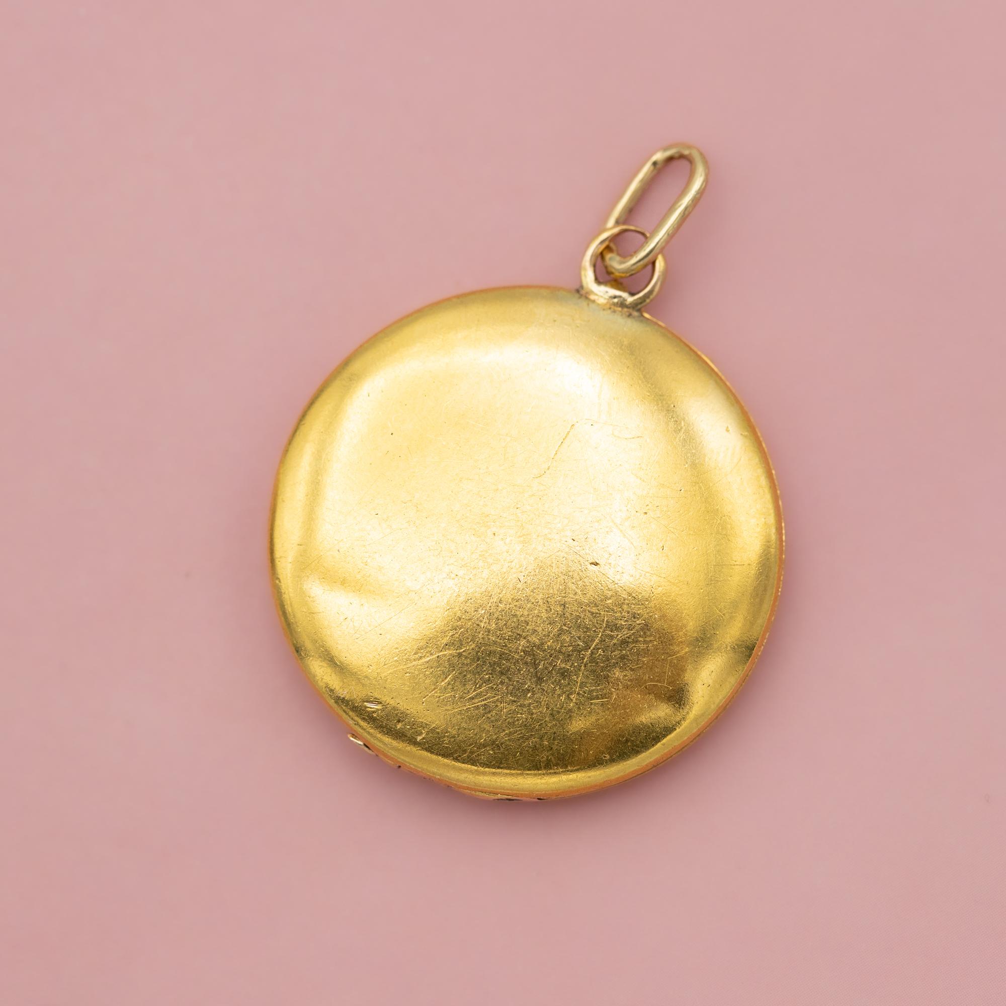 18K Viktorianische Foto Medaillon - 18 Karat massivem Gold Anhänger - Floral runden Medaillon (Alteuropäischer Schliff)