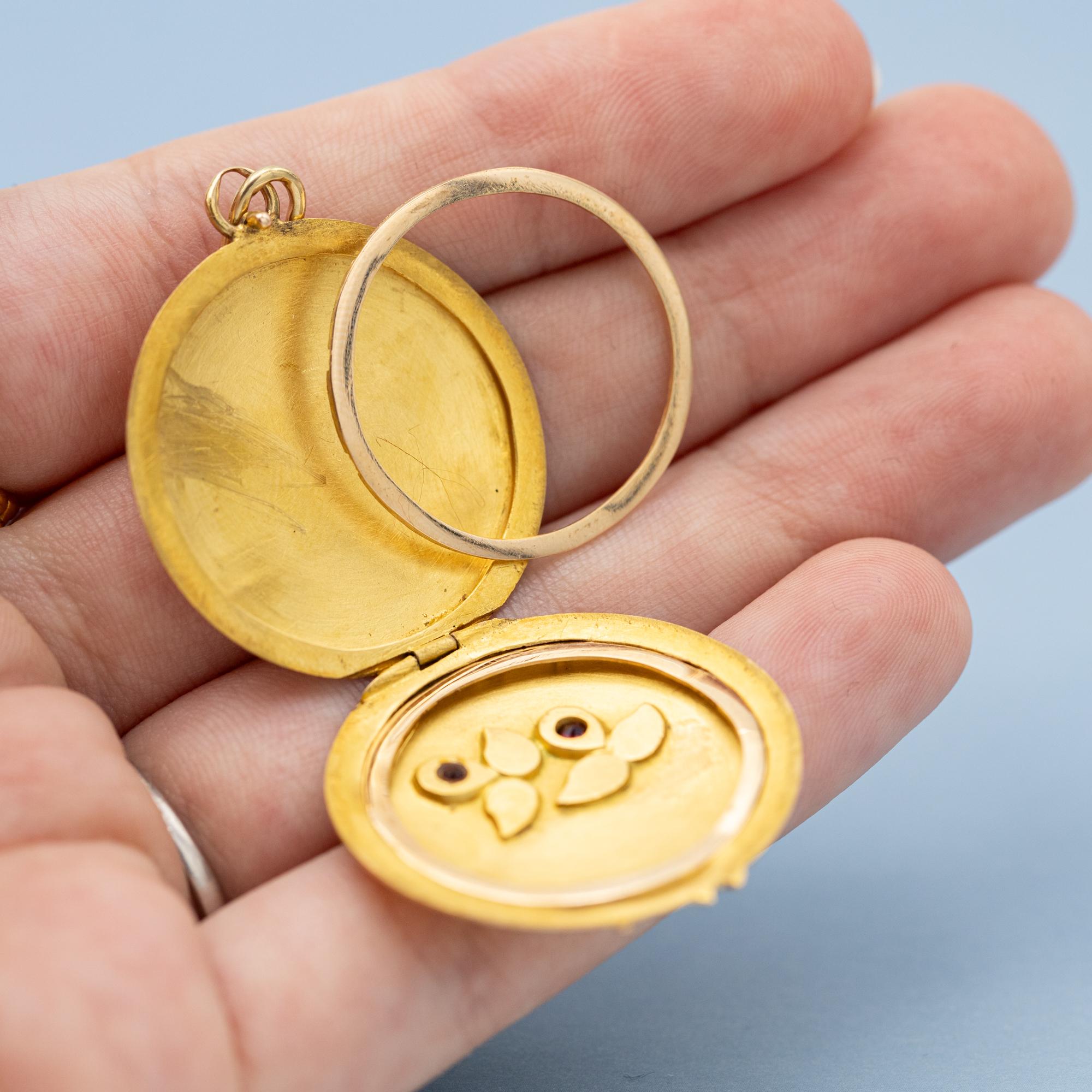 18K Viktorianische Foto Medaillon - 18 Karat massivem Gold Anhänger - Floral runden Medaillon für Damen oder Herren