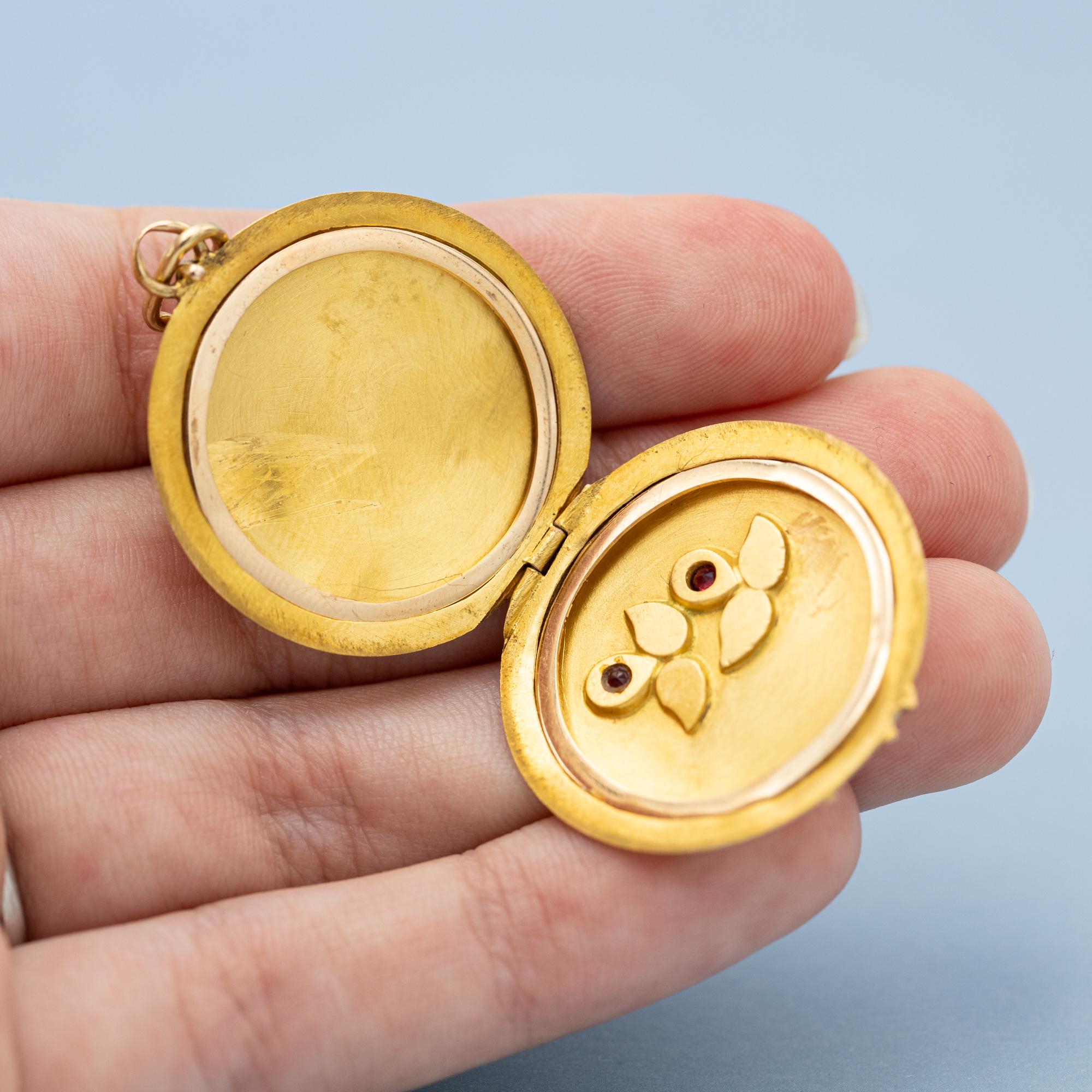 18K Viktorianische Foto Medaillon - 18 Karat massivem Gold Anhänger - Floral runden Medaillon 1