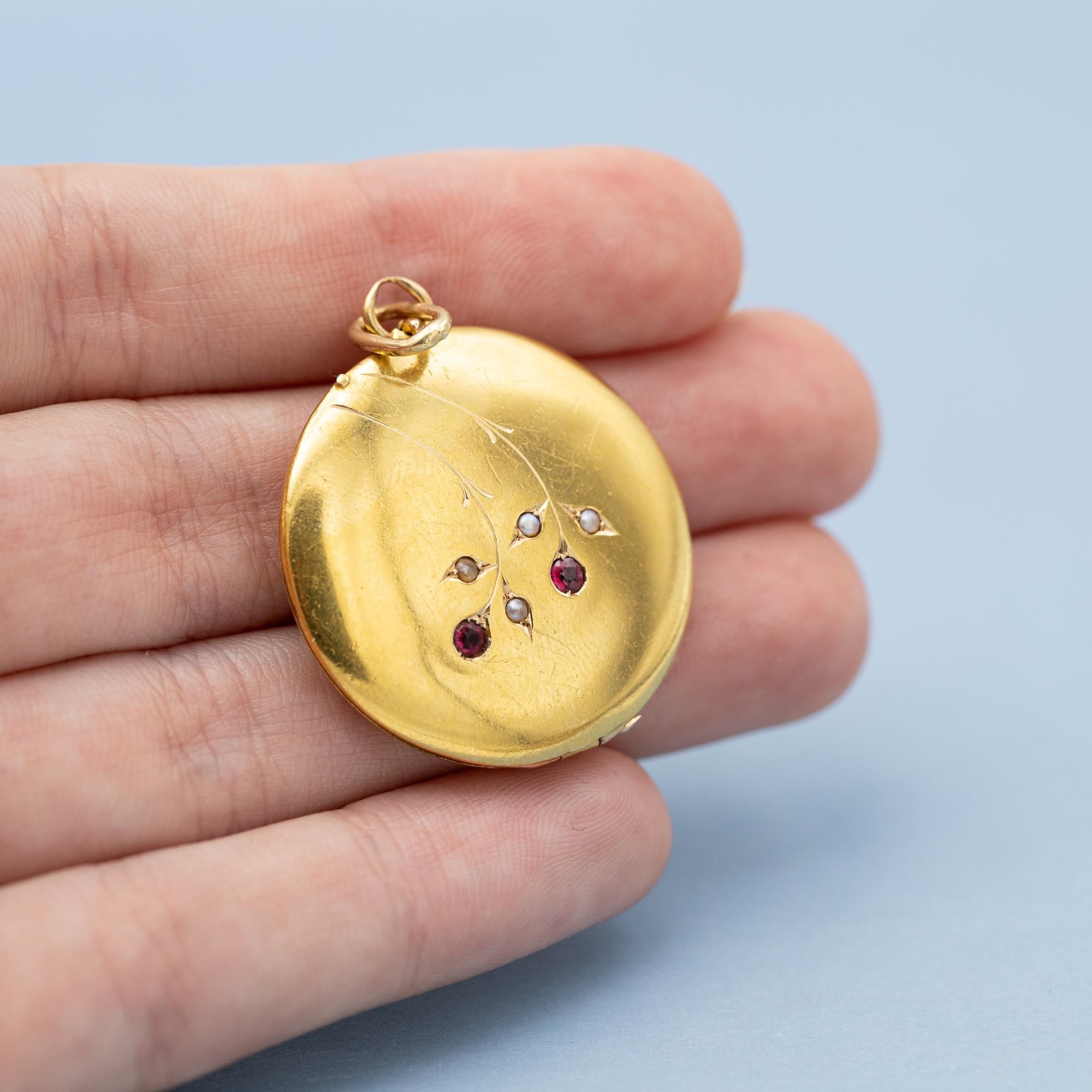 18K Viktorianische Foto Medaillon - 18 Karat massivem Gold Anhänger - Floral runden Medaillon 2