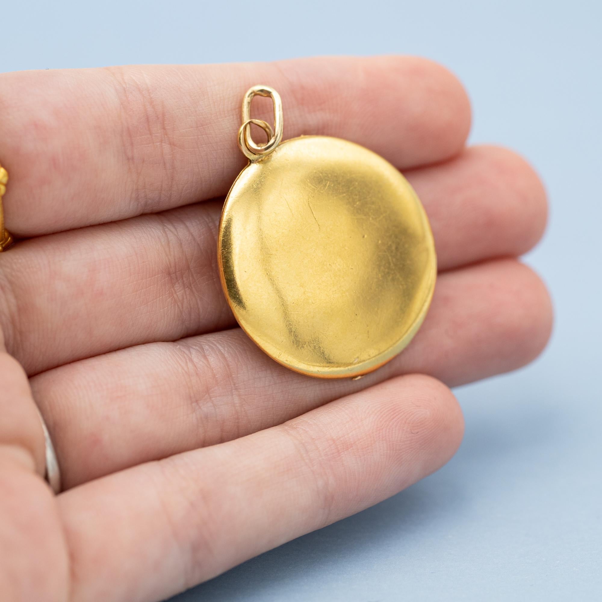 18K Viktorianische Foto Medaillon - 18 Karat massivem Gold Anhänger - Floral runden Medaillon 3