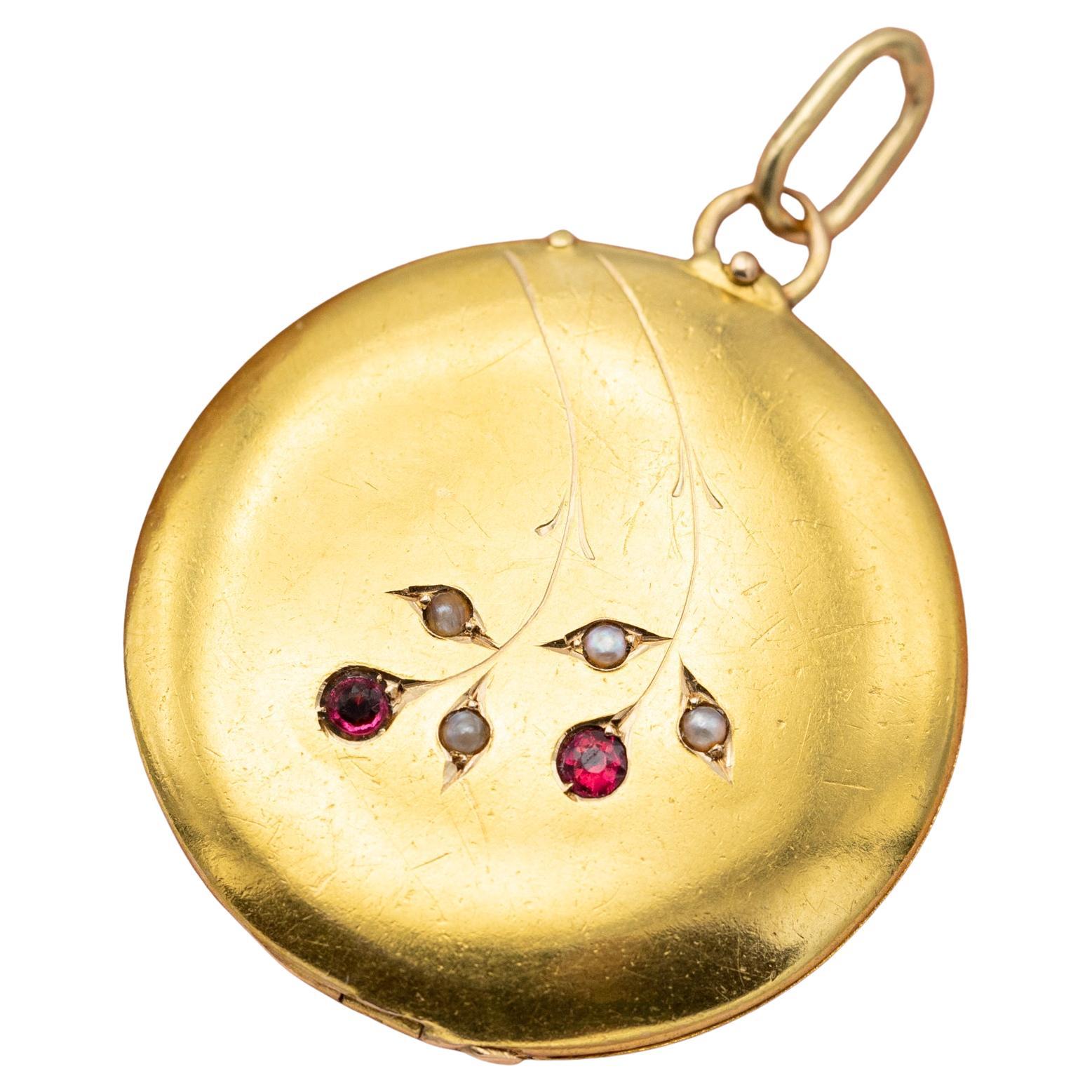 18K Victorian Photo Locket - Colgante de oro macizo de 18 quilates - Relicario redondo floral