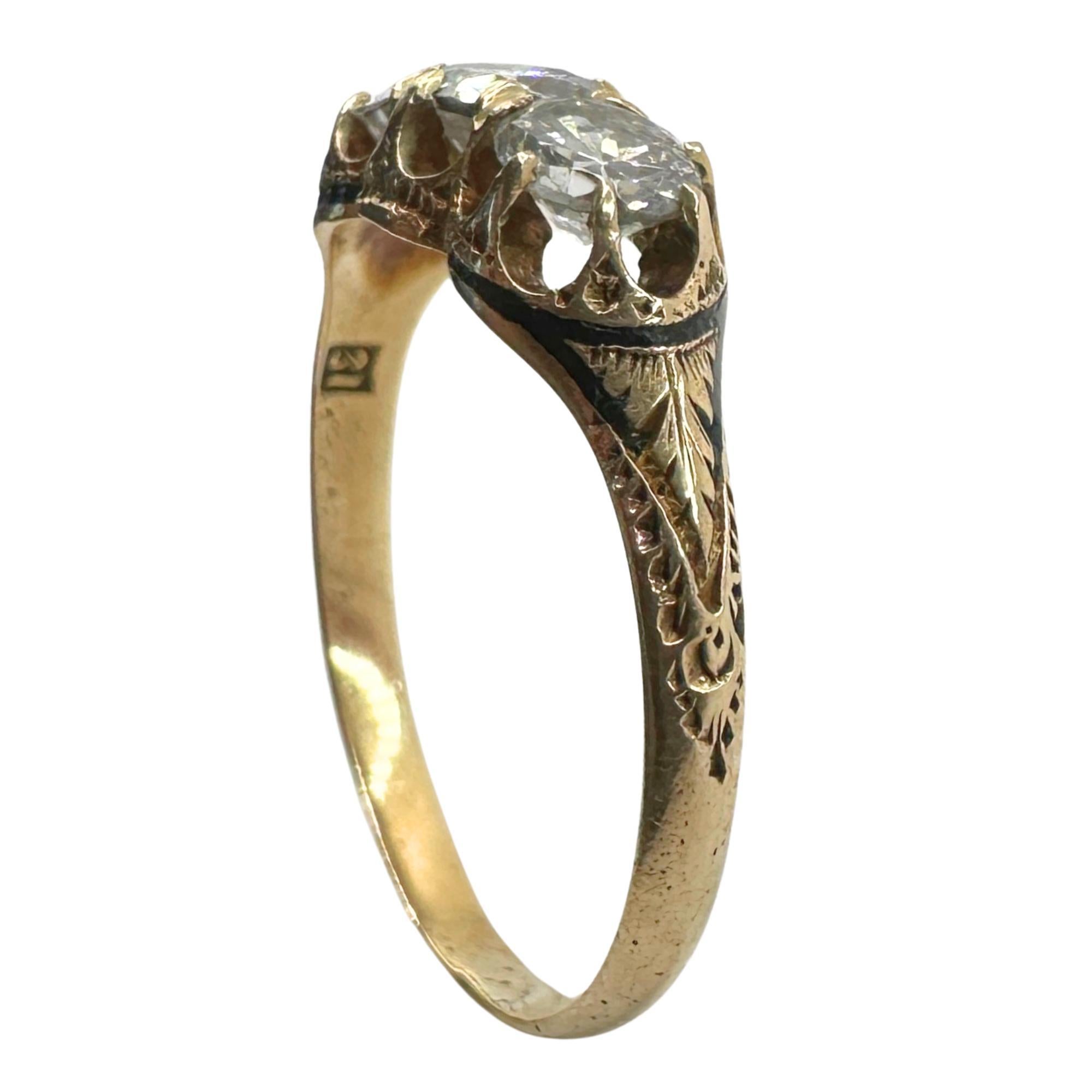 Round Cut 18k Victorian Three Stone Diamond Engagement Ring