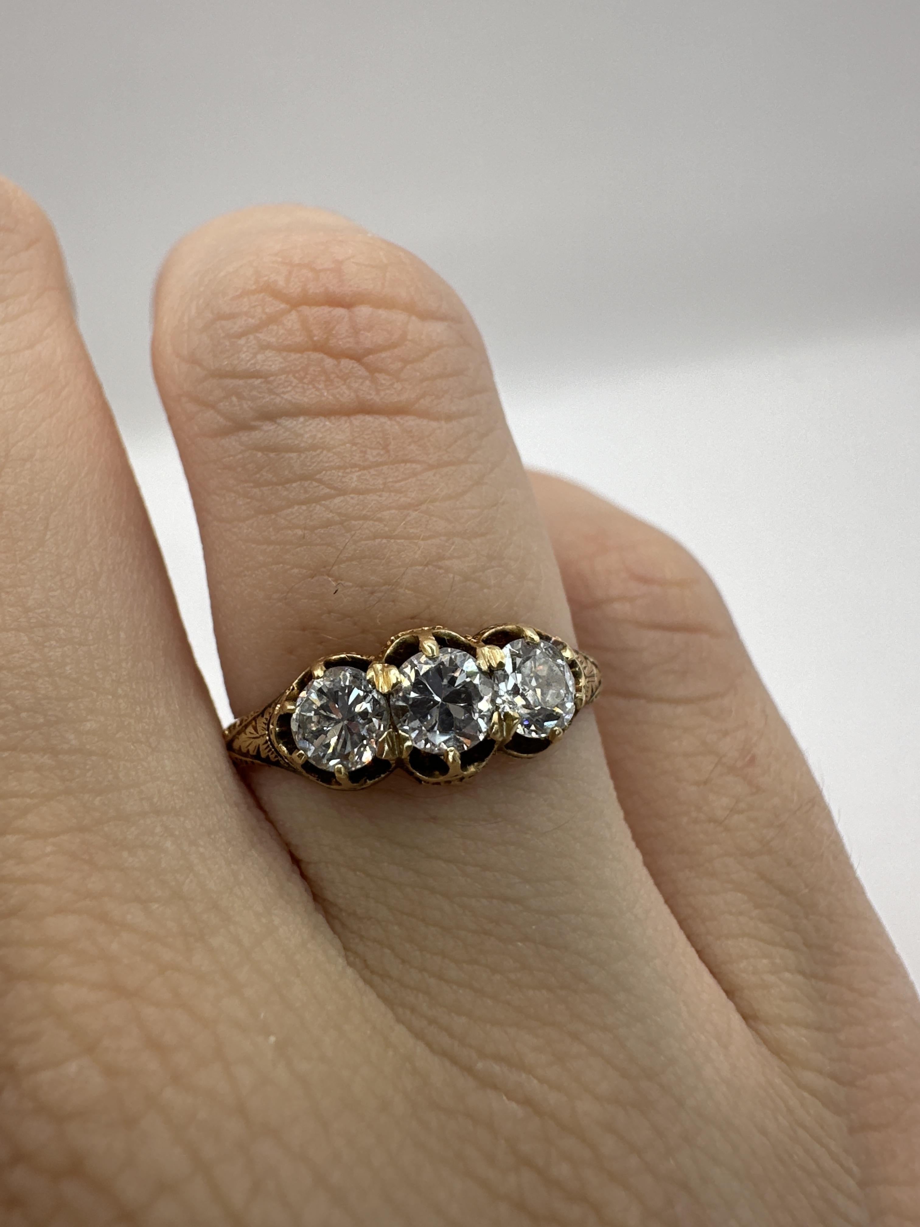 18k Victorian Three Stone Diamond Engagement Ring 3