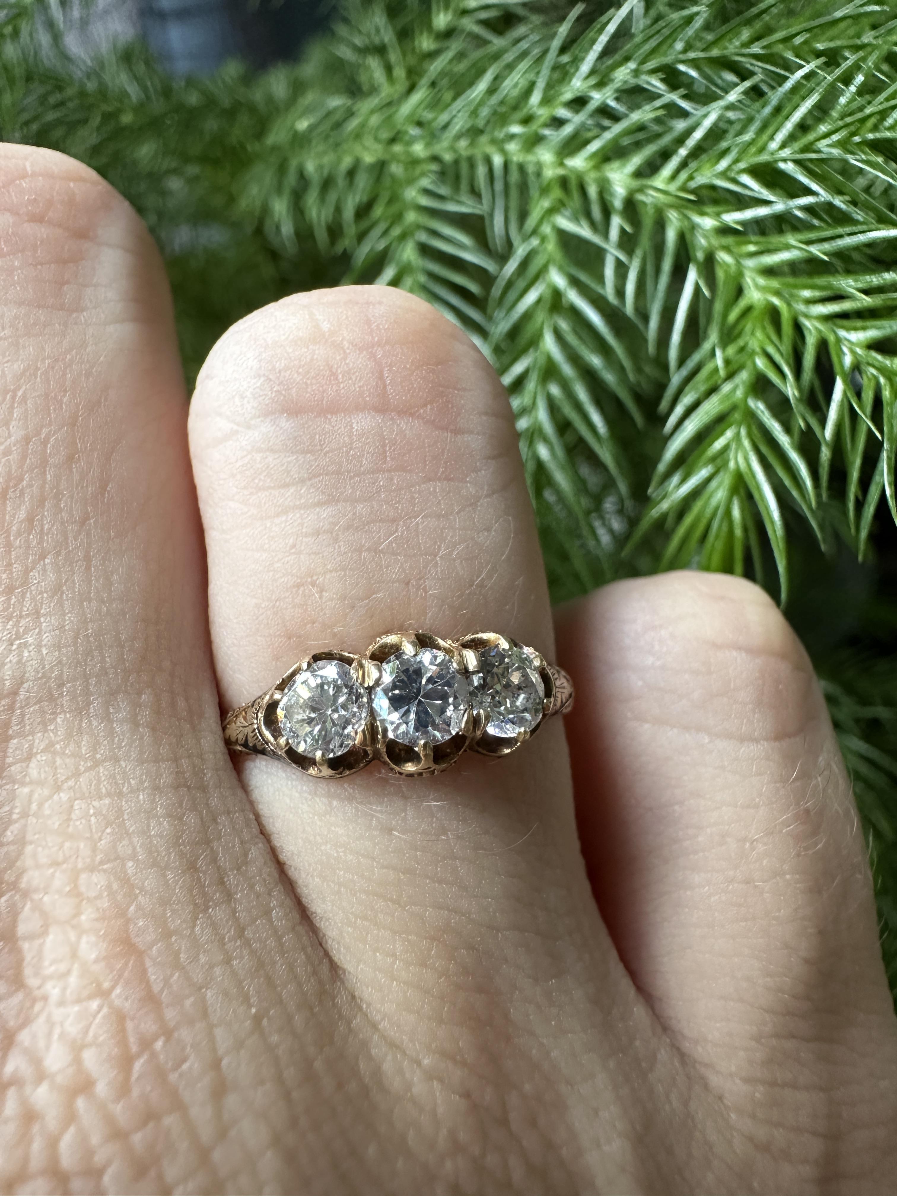 18k Victorian Three Stone Diamond Engagement Ring 4