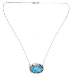 18k Vintage 10 Carat Black Opal & Diamond Necklace