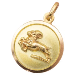18k Vintage Aries - 18 karat zodiac charm pendant - solid yellow gold Star Sign