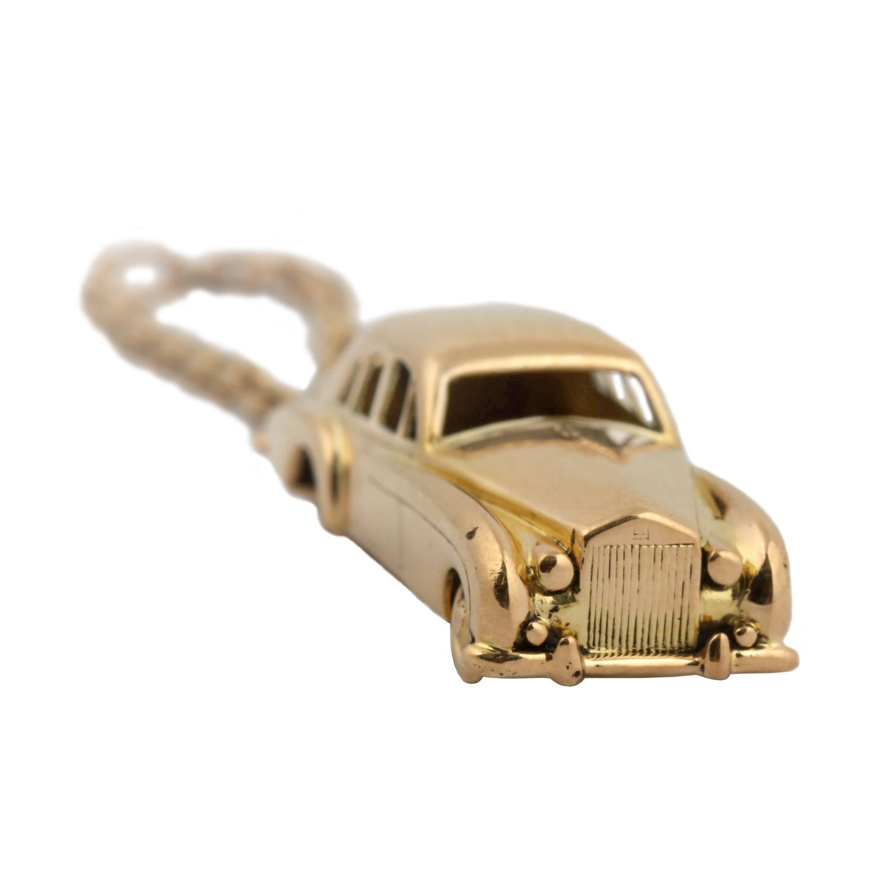 Women's or Men's 18 Karat Vintage Cartier Rolls Royce Keychain with Moveable Wheels For Sale