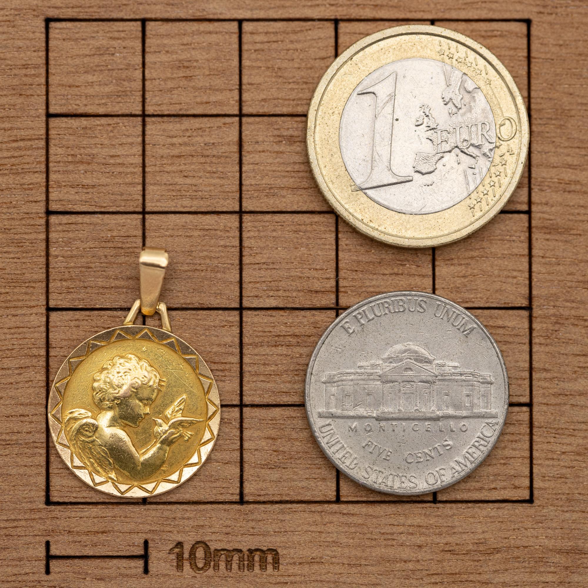 18k Vintage cherub charm pendant - Angel medallion - solid yellow gold charm 4