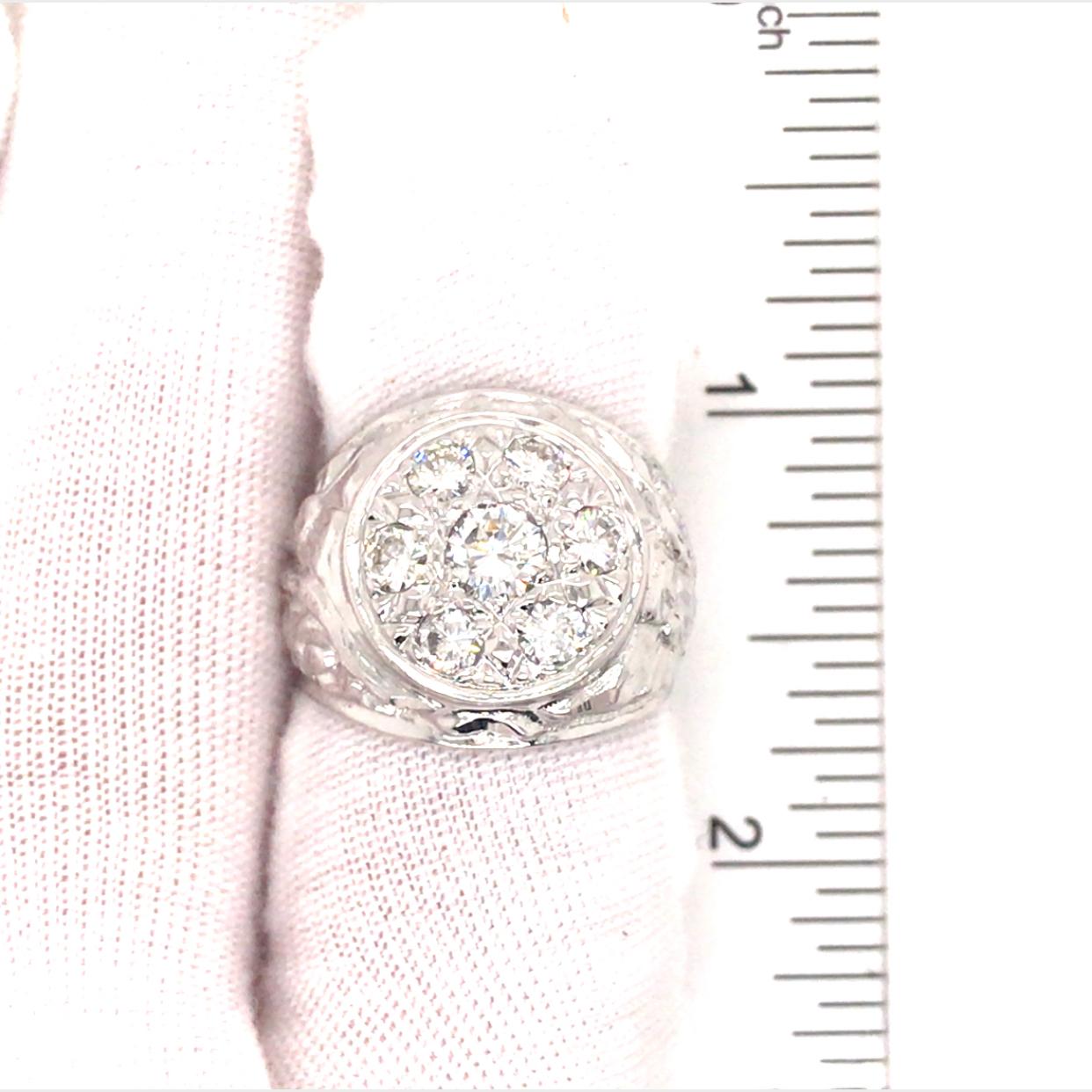 18K Vintage Diamond Cluster Signet Ring White Gold For Sale 2