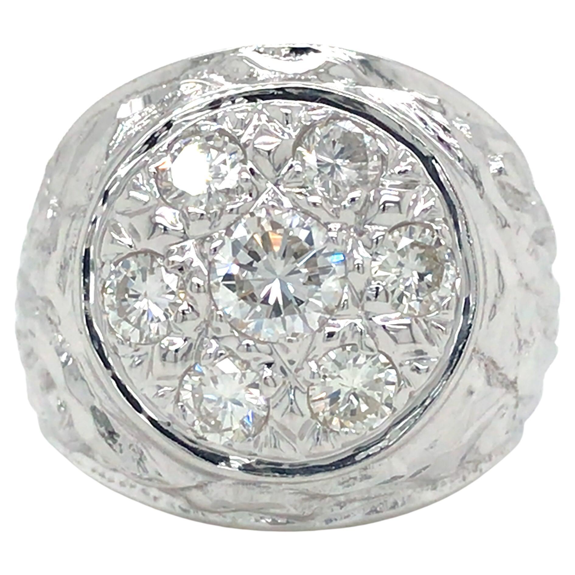 18K Vintage Diamond Cluster Signet Ring White Gold