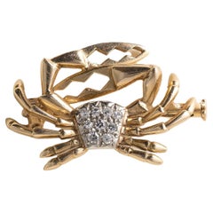 18K Vintage Diamond Crab with Large Claws Brooch