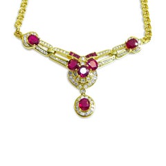 18 Karat Vintage Diamond and Ruby Ladies Necklace