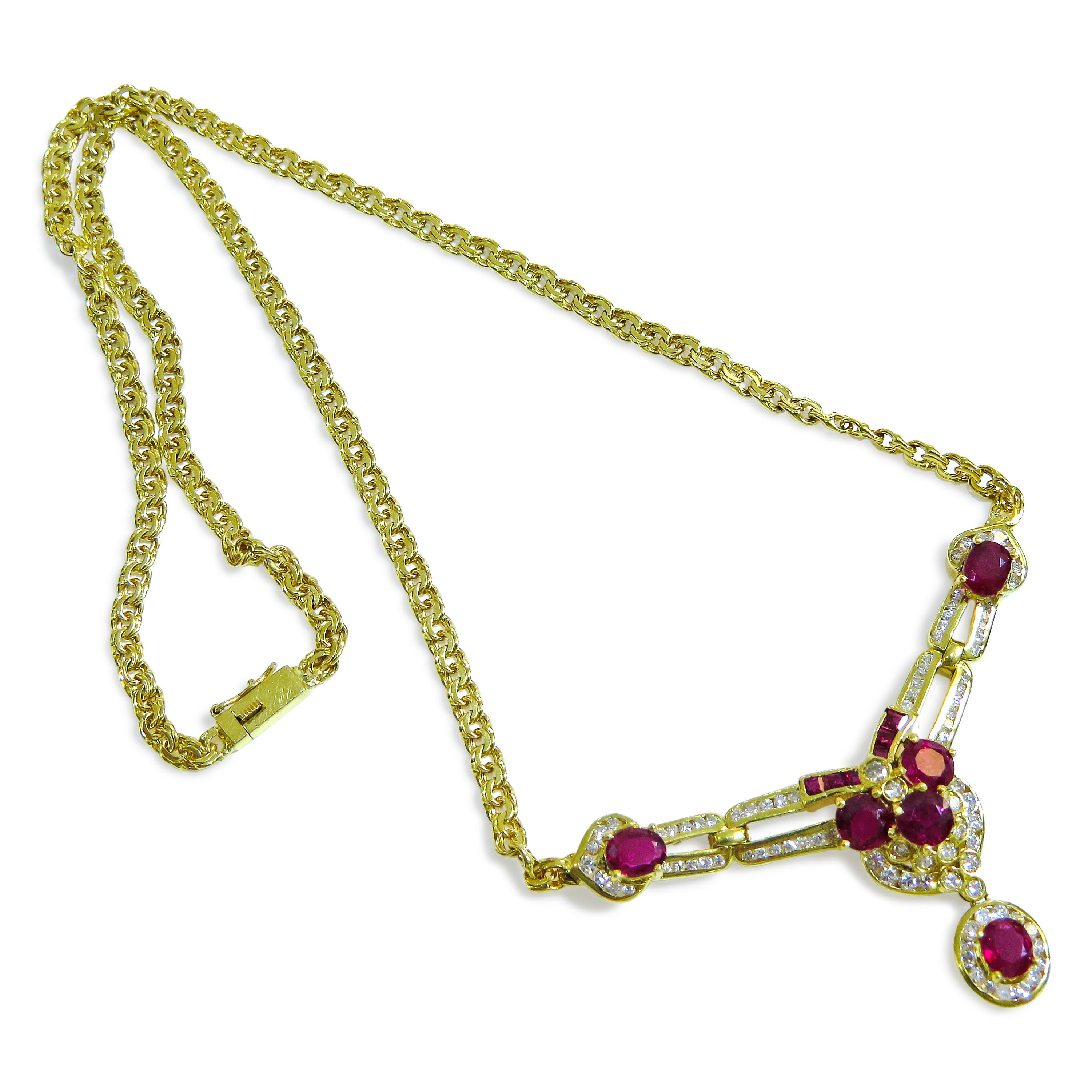 Women's 18 Karat Vintage Diamond and Ruby Ladies Necklace For Sale