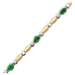 18k Vintage Emerald & Diamond Tennis bracelet - 1 ct diamonds - solid gold