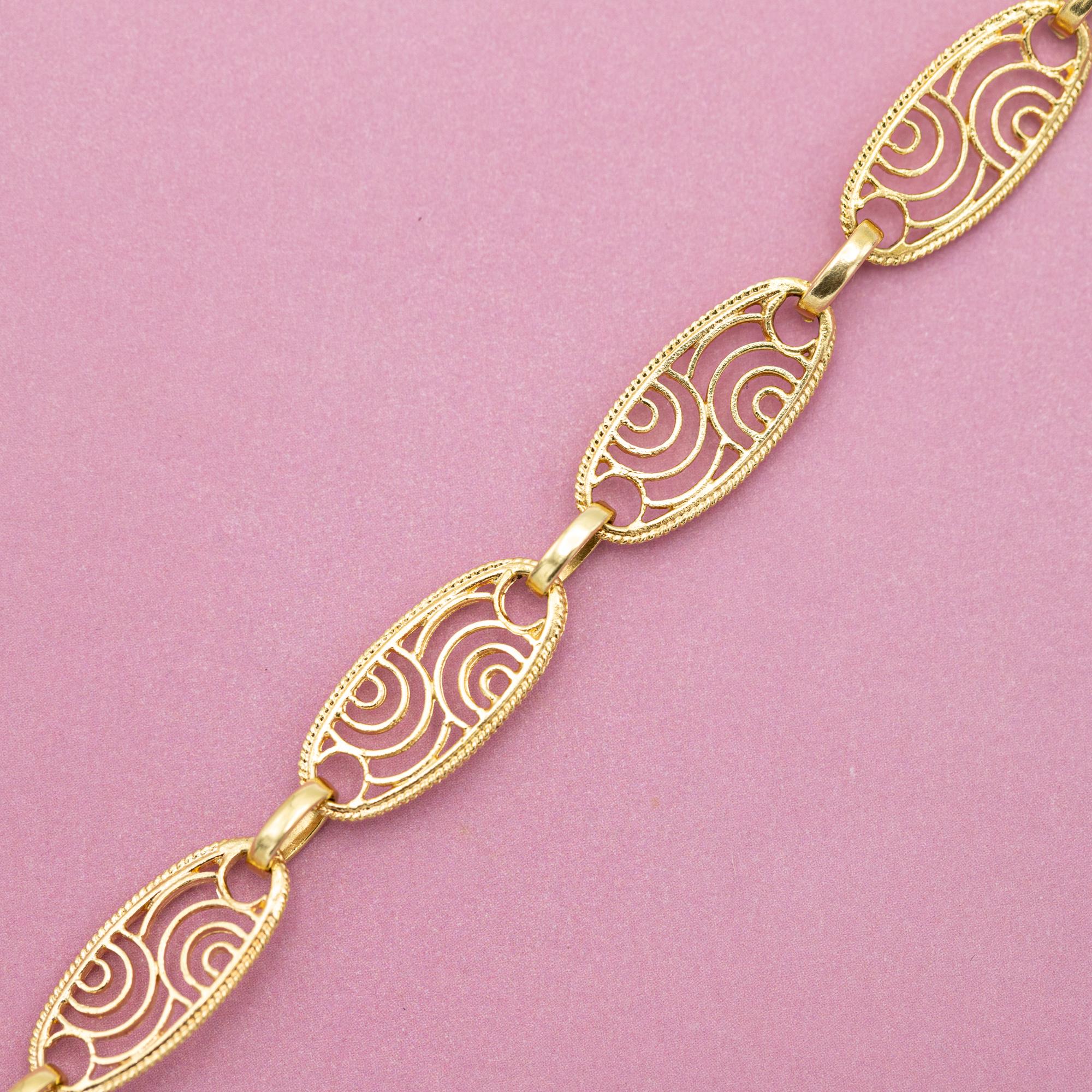 18k Vintage filigree bracelet - Solid Gold tennis bracelet - short sautoir In Good Condition For Sale In Antwerp, BE