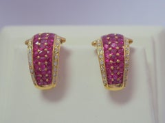 18k Vintage Gold 3.20ct Ruby & 0.30ct Diamond Elegant Clip Earrings