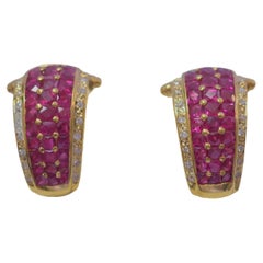 18k Vintage Gold 3.20ct Ruby & 0.30ct Diamond Elegant Clip Earrings