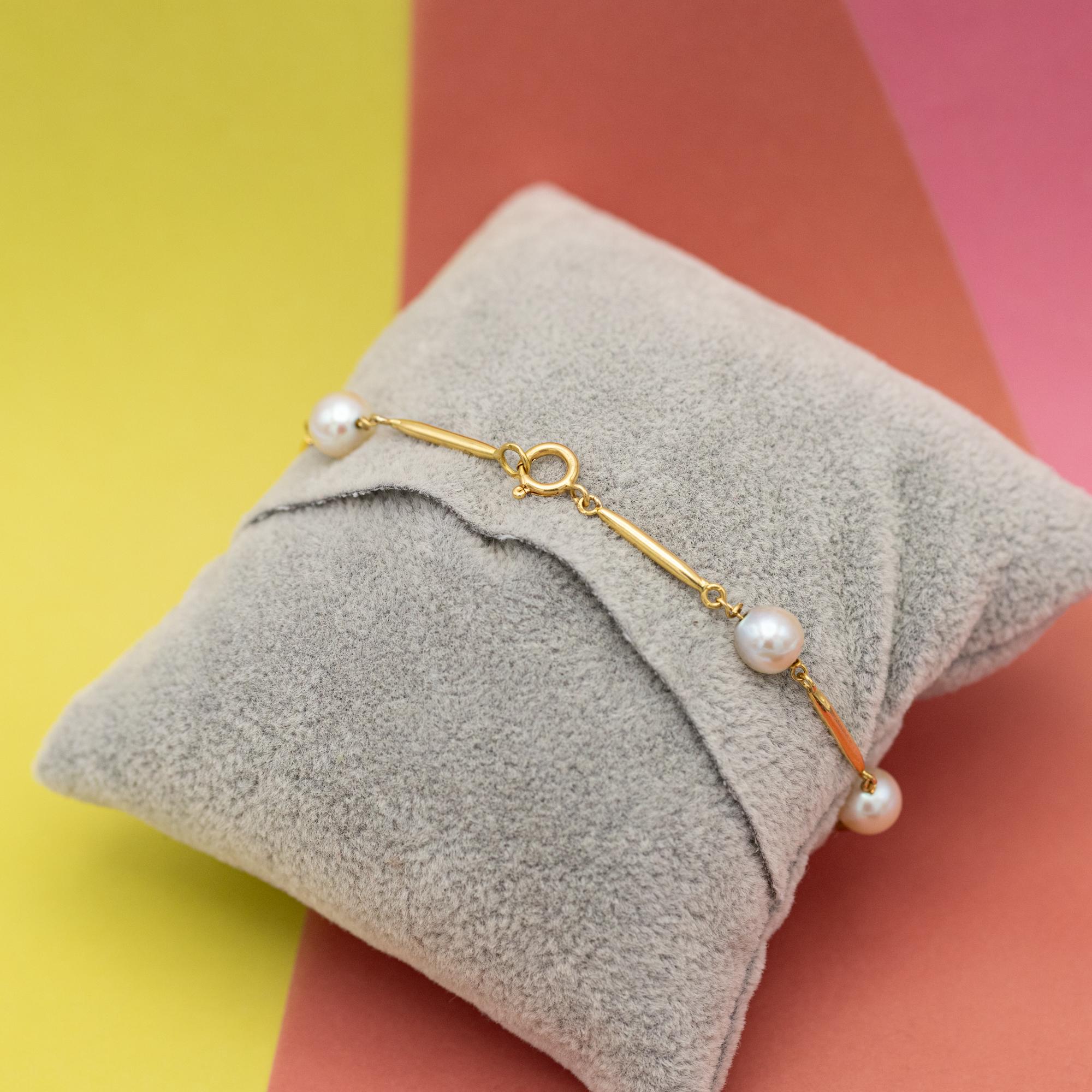 18k Vintage pearl bracelet - solid yellow gold - Royal pearl chain - 20 cm For Sale 6