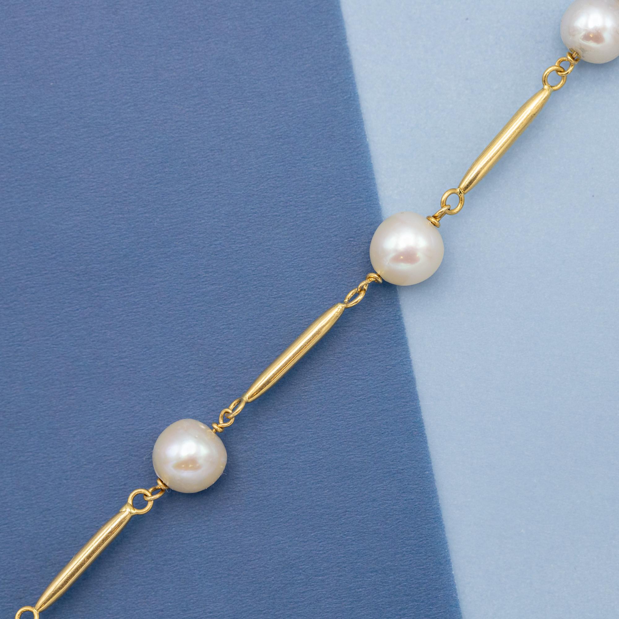Bead 18k Vintage pearl bracelet - solid yellow gold - Royal pearl chain - 20 cm For Sale