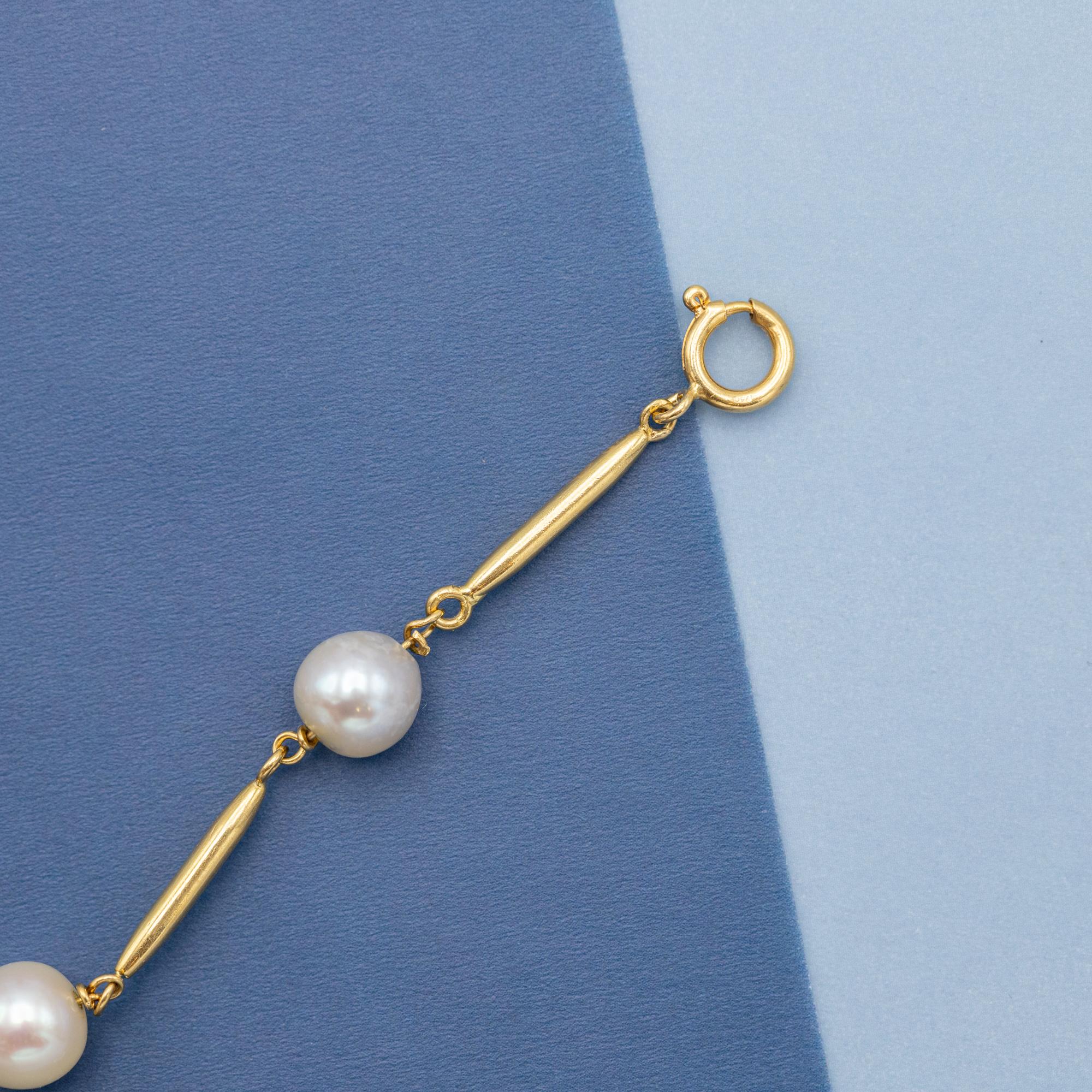 18k Vintage pearl bracelet - solid yellow gold - Royal pearl chain - 20 cm In Good Condition For Sale In Antwerp, BE