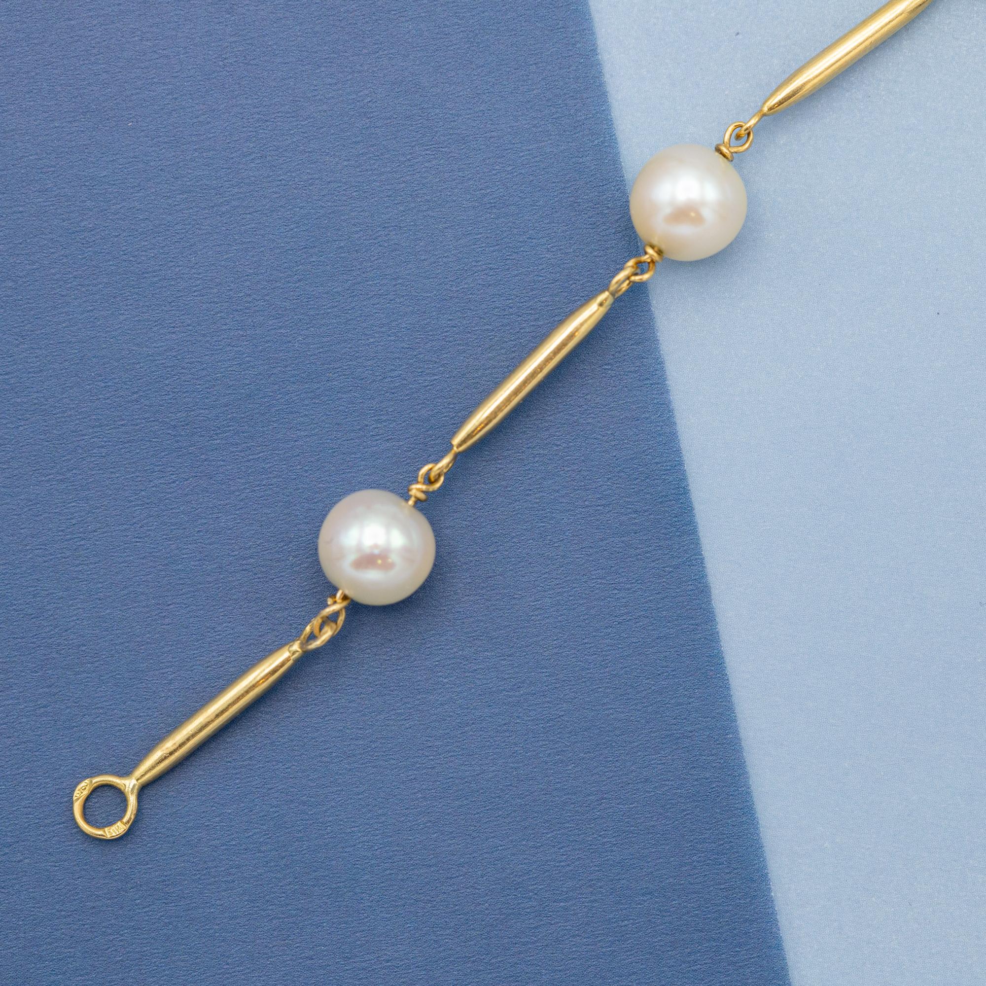 Women's or Men's 18k Vintage pearl bracelet - solid yellow gold - Royal pearl chain - 20 cm For Sale