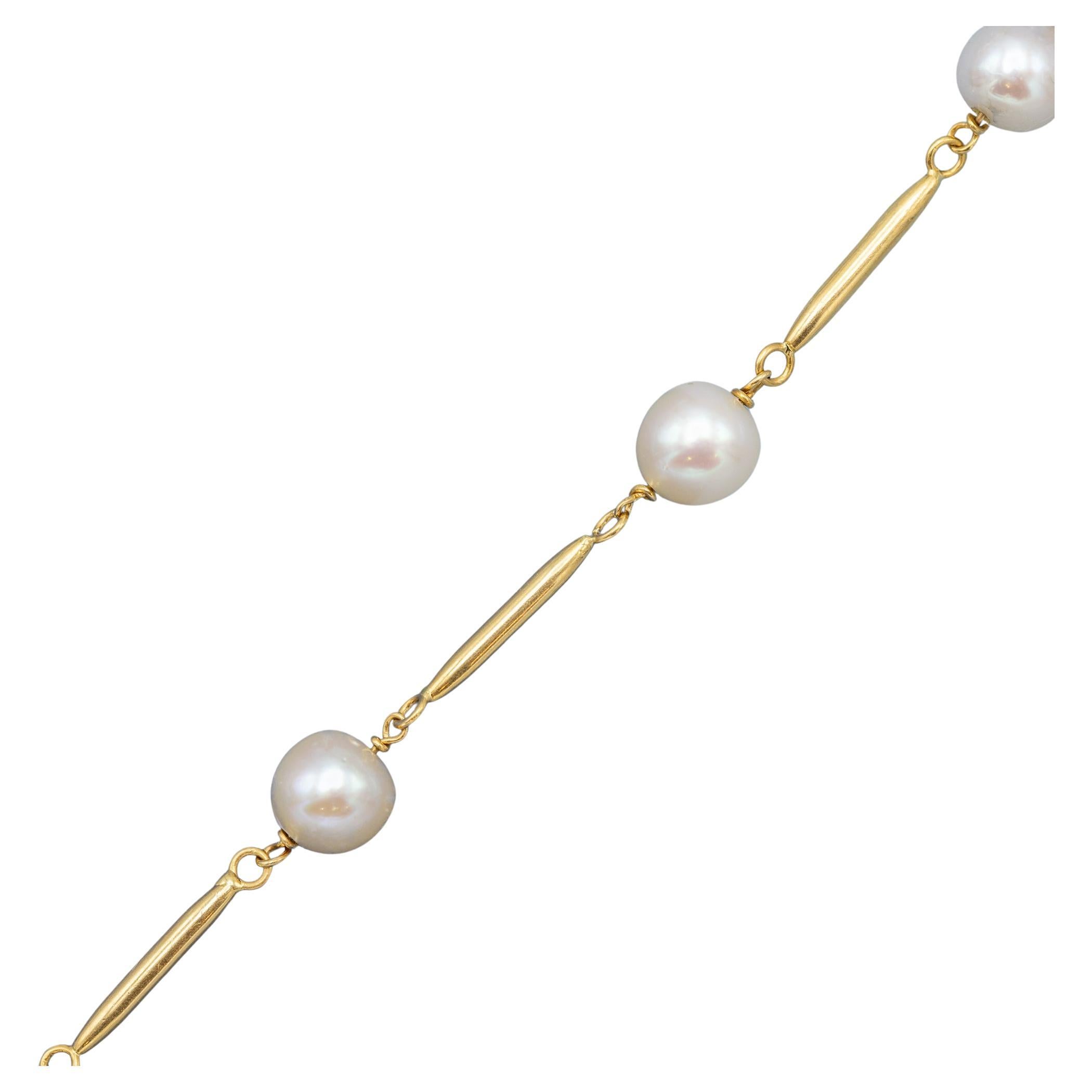 18k Vintage pearl bracelet - solid yellow gold - Royal pearl chain - 20 cm For Sale
