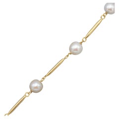 18k Vintage pearl bracelet - solid yellow gold - Royal pearl chain - 20 cm 
