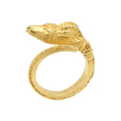 18k Vintage Ram's Head Ring Solid Yellow Gold Greek Ram style