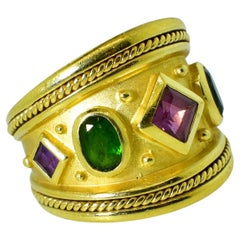  18K Vintage Ring set with Fine Multi-Color Natural Tourmalines