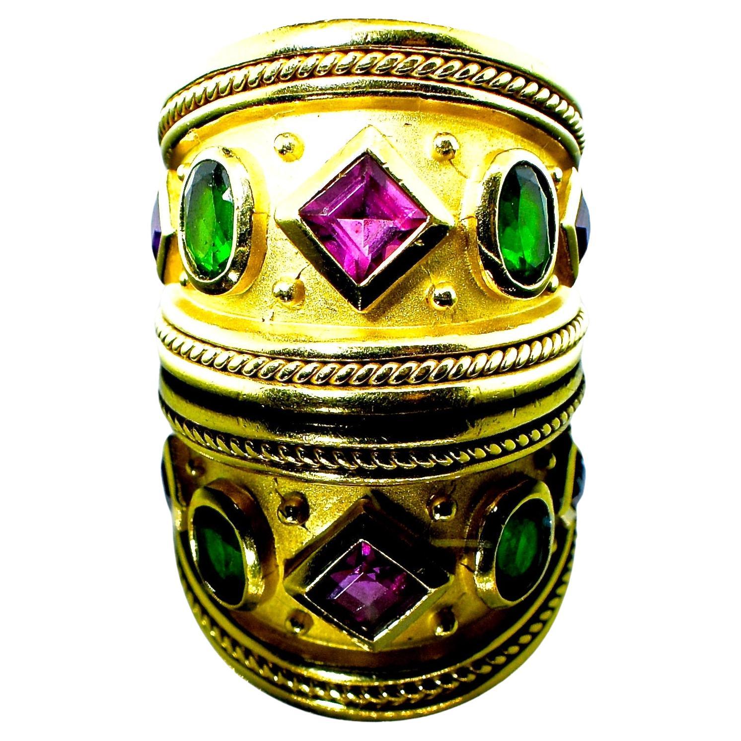  18K Vintage Ring set with Fine Multi-Color Natural Tourmalines