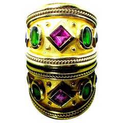  18K Vintage Ring set with Fine Multi-Color Natural Tourmalines