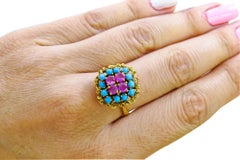 18 Karat Vintage Ruby and Turquoise Ladies Ring
