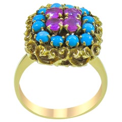 18 Karat Vintage Ruby and Turquoise Ladies Ring